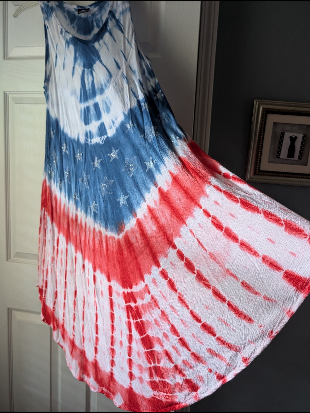 Sleeveless Red, White & Blue Tie-Dye Dress